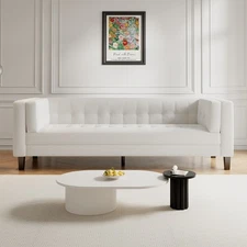 New/3-Seater Sofa, Upholstered Tufted Coach, Velvet Sofa, Ivory White