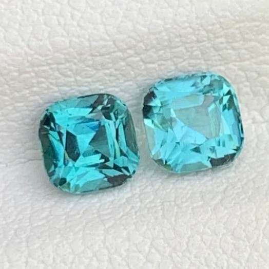 1.40 Carats Lagoon Tourmaline Pair Cushion Cut Natural Afghani Loose Gemstone
