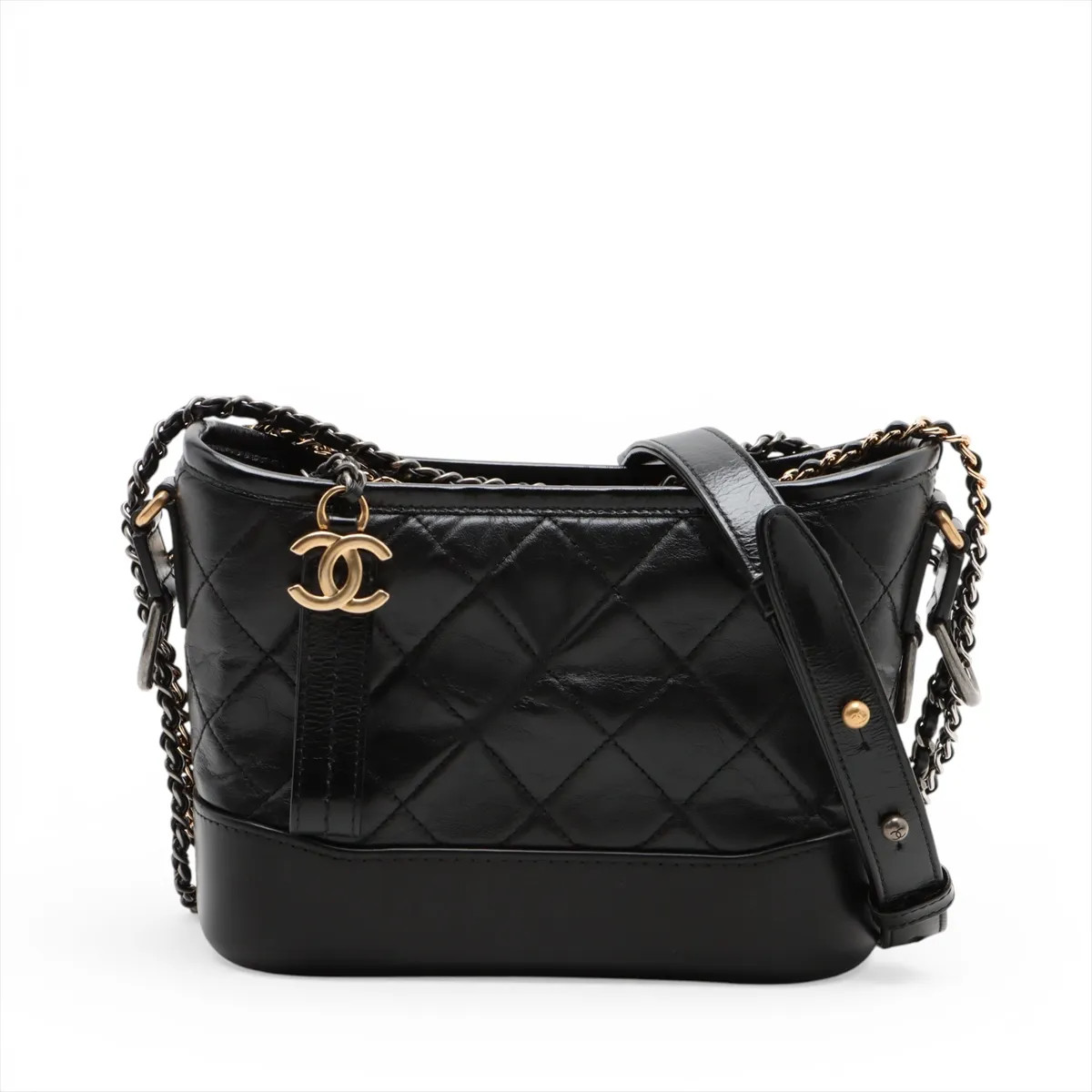 Chanel Gabrielle Doo Chanel Small Vintage calf Chain Shoulder Bag Black Gold x S