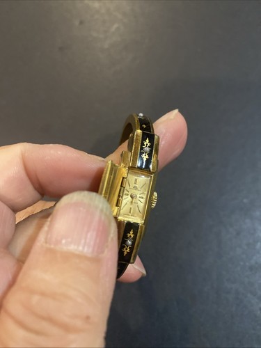 Vintage Damen Emaille Perle Bucherer Handaufzug Gold Filled Schweizer Armband Uhr - Bild 10 von 12