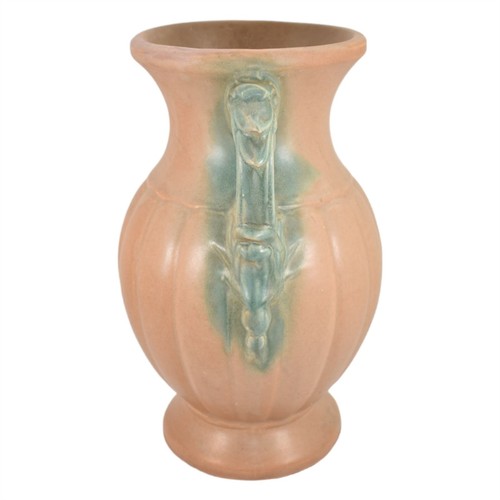 McCoy 1932 Vintage Pottery Matte Brown And Green Handled Large Ceramic Vase 45 - Picture 2 of 6