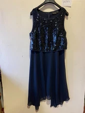 BON PRIX Overlay Sequin Maxi Dress in Midnight Blue Plus Size UK 18   (ph549)