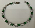 Delicate Sterling Silver 925 Green Clear CZ Tennis Bracelet With Extender 7” 9”