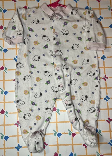 Vtg Peanuts Baby Sleeper Footies Romper Snoopy 3-6 Months GUC Baby Girl
