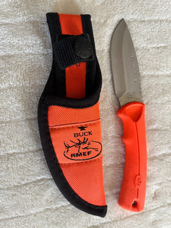 Buck 673 RMEF Fixed Blade Hunting Knife Blaze Orange Handle With Sheath USA