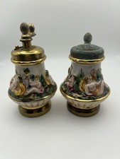 Rare Capodimonte Porcelain w/ Brass Salt Shaker  Pepper Grinder - Made in Italy