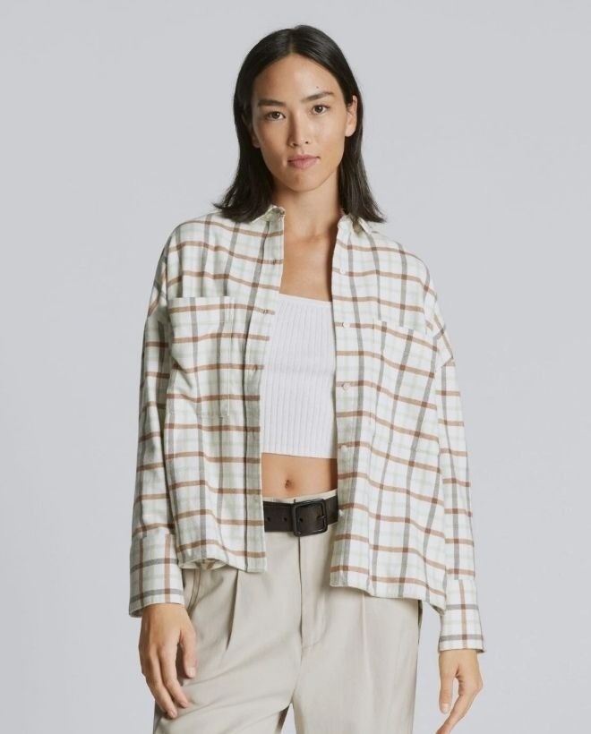 Everlane The Boxy Flannel Shirt W/ Pockets in Plaid Brown Women's Size XS NWT!