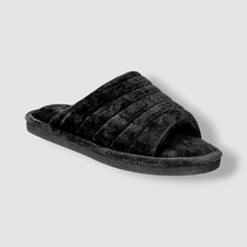Alfani Women's Black Velour Stuffed Striped Slide Slippers Shoes Size 5-6