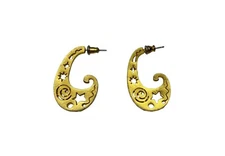 Matte Brushed Gold Tone Celestial Earrings Posts Mock Hoops Cutout Design Pagan