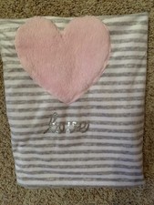 HTF Koala Baby Pink Heart Grey And White Stripes Love Velour Sherpa Blanket EUC