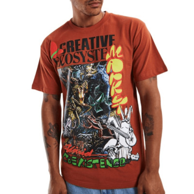 Market Creative Ecosystem Short Sleeve Tee Sz Medium Rust Crew Neck Streetwear