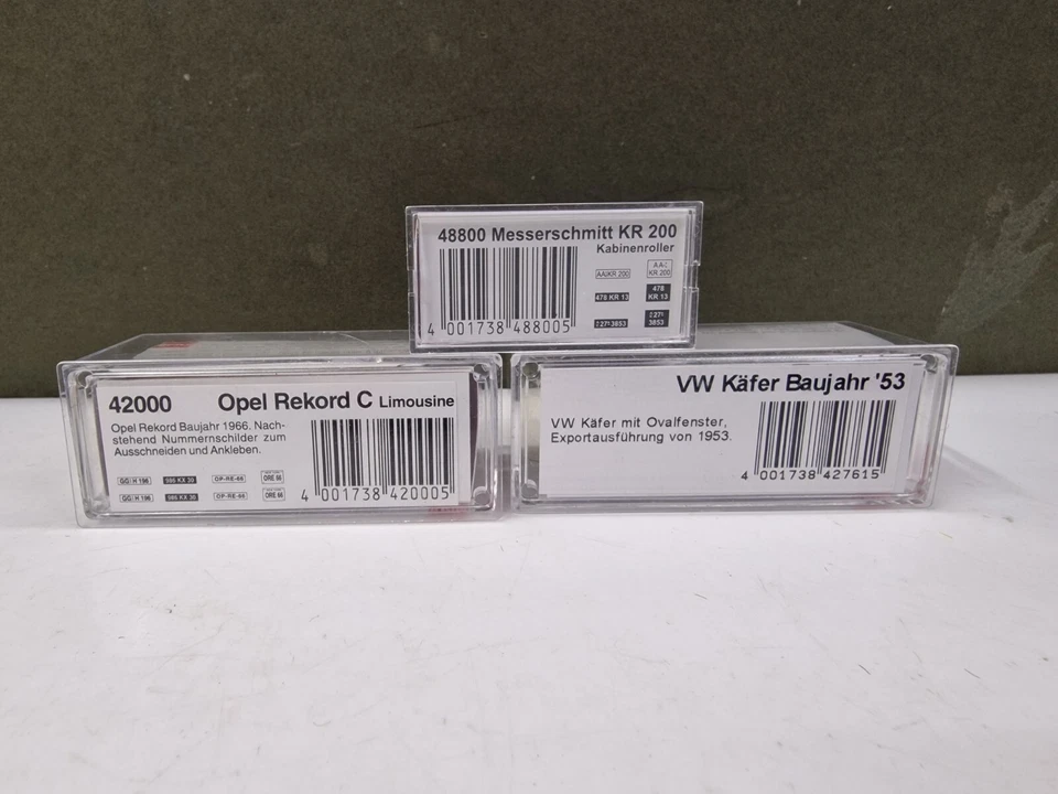 (Discoloured) Busch 48800 Messerschmitt VW Kafer año 42000 Opel Rekord 1/87 Foto 3 de 4