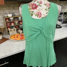 cabi Womens Size Medium Green Stripe Gathered Tank Knit Top Sleeveless 6355