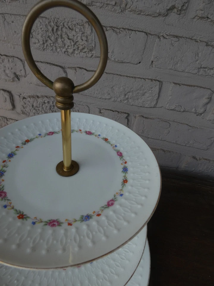 Vintage 3 Tier Cake Stand wedding birthday cupcake biscuits porcelain floral - Image 4 of 4