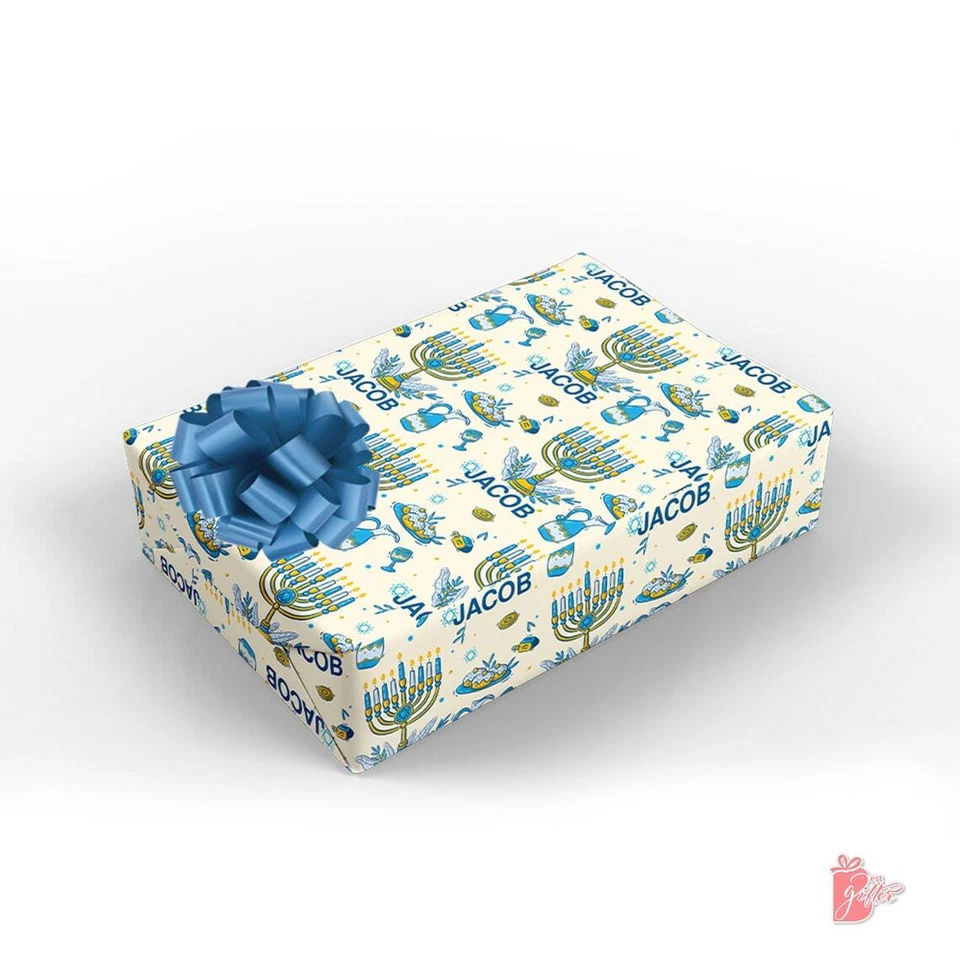 Rollo de papel de regalo personalizado con nombre Spirit of Hanukkah envoltura de regalo judía Foto 4 de 4