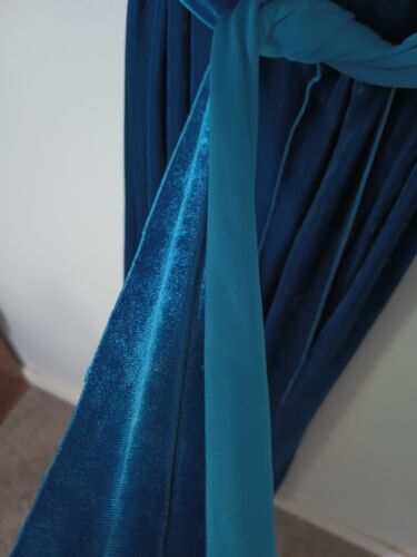 Blue Velvet Maxi Dress Size 14 Vintage With Tie Belt Formal Zipper Closer Ocean - Picture 3 of 7