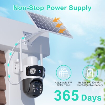 4MP WiFi Solar Battery Powered Wireless Security Camera Sys Outdoor PTZ Audio