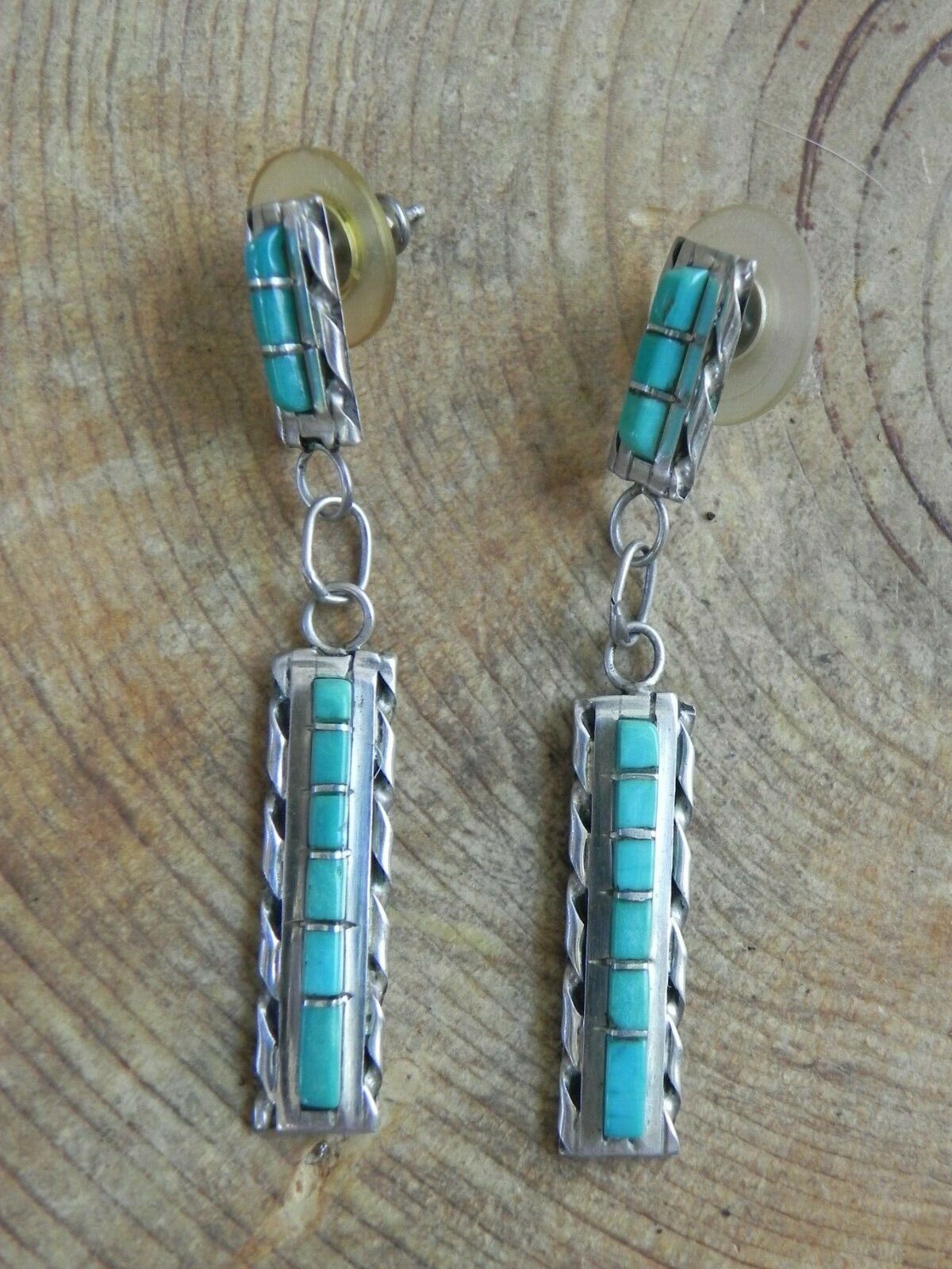 Turquoise & Sterling Silver Channel Inlay dangle Earrings by Nastacio ...