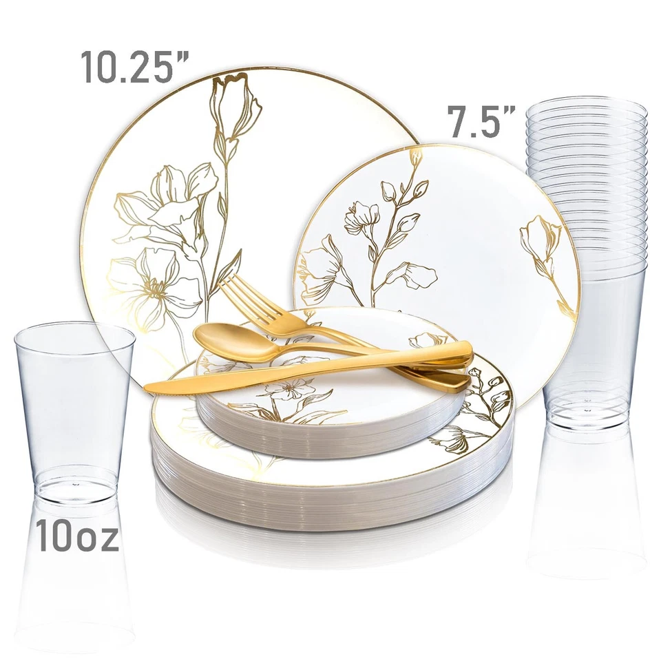 Vajilla de plástico desechable paquete de fiesta de boda juego de platos florales antiguos Foto 2 de 4