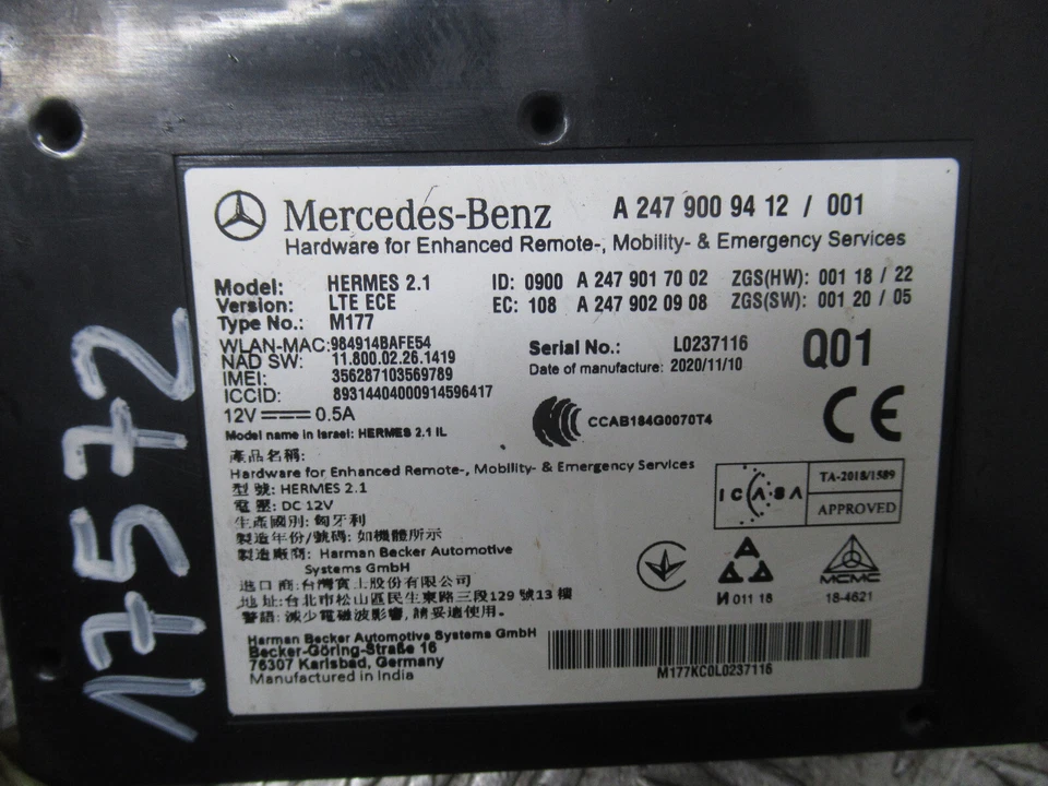2021 MERCEDES A-CLASS A220D W177 AMG LINE MK4 BLUETOOTH CONTROL ECU REF17572 - Image 2 of 3