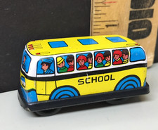 Vintage 1980s Micro Mini Tin Litho Friction School Bus