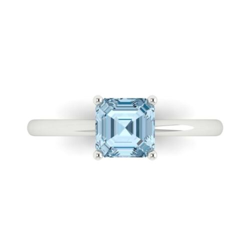 1 Asscher Natural Swiss Topaz Solid 18k White Gold Statement Wedding Bridal Ring - Picture 1 of 11
