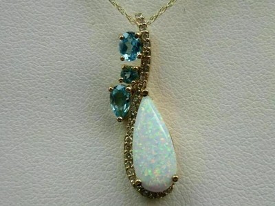 2Ct Lab Created Fire Opal & White Diamond Pendant 14k Yellow Gold Plated