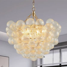 27'' Gold Pendant Ribbed Glass Ceiling Chandelier Light Kitchen Bedroom Fixture