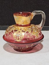 Bohemian Moser Style Cranberry Glass Gold Flo...