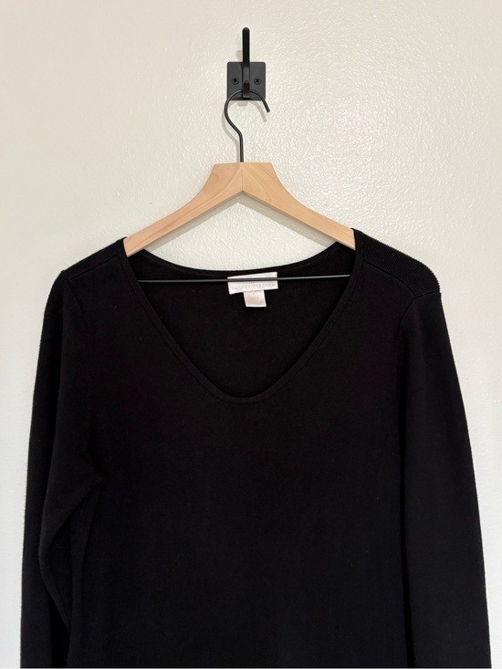 Rachel Parcel Ribbed Stretch Knit Ruffle Trim Sweater Midi Dress Black Large View 4
