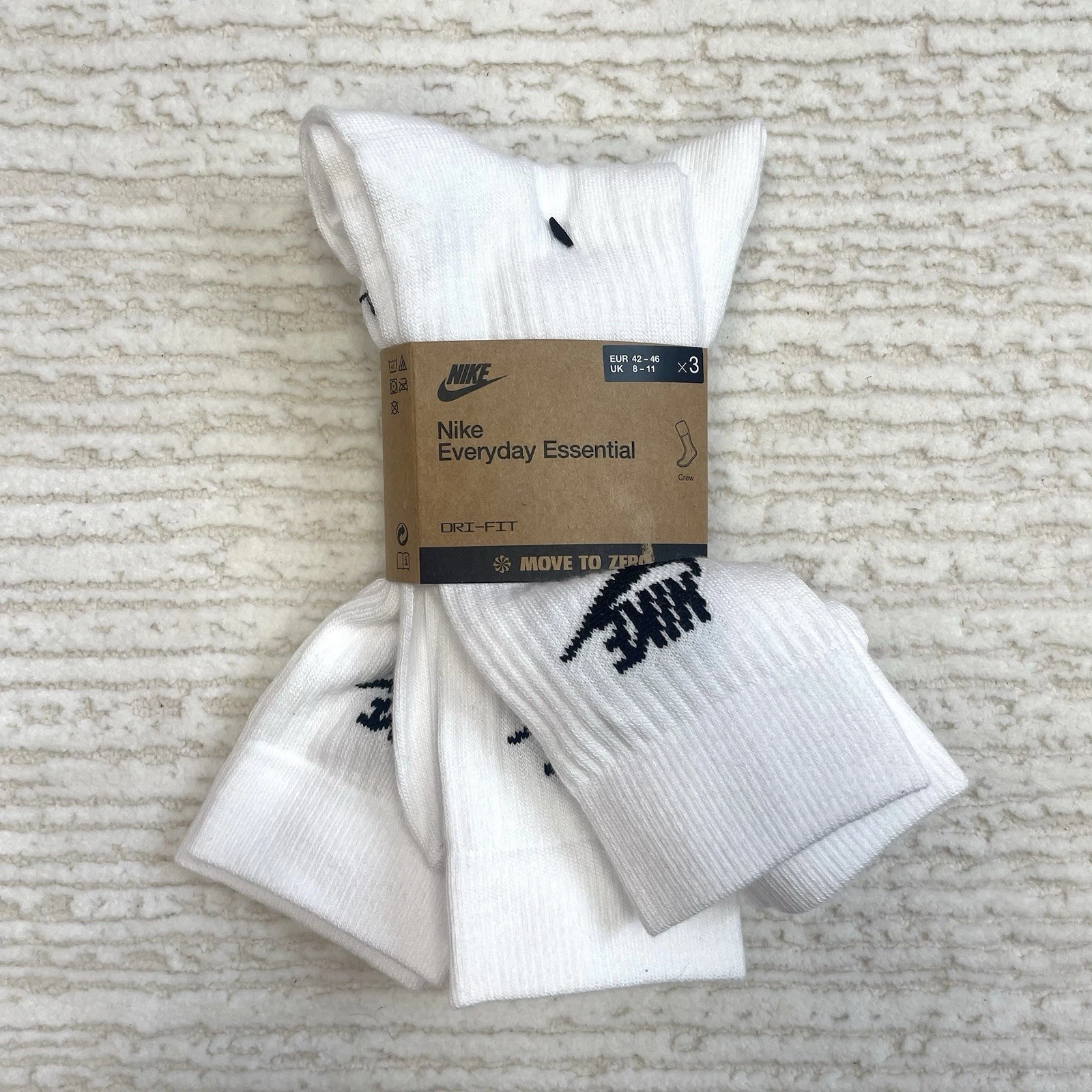 Nike Everyday Essential Crew Socks 3 Pack Dri-Fit - Size UK 8-11 / EU 42-46 New