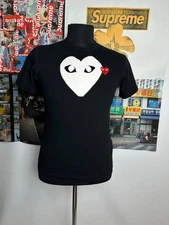 COMME DES GARCONS CDG PLAY DOUBLE HEART WHITE PRINT TEE BLACK AUTHENTIC SZ M