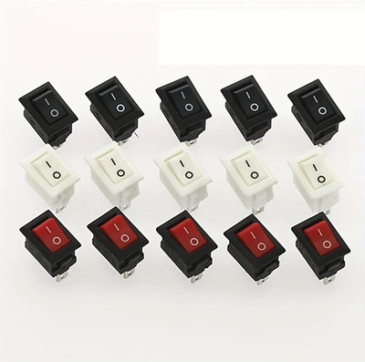 15pcs Mini Rocker Switch SPST On/Off 2 Pin AC 250V Red Black - NEW