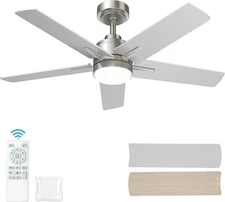 42 Inch Nickel Ceiling Fan with Light and Remote Control,Dimmable 3 Color Temper