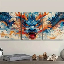 3pcs Dragon Portrait Orientation Wall Art Canvas Framed 50x70cm