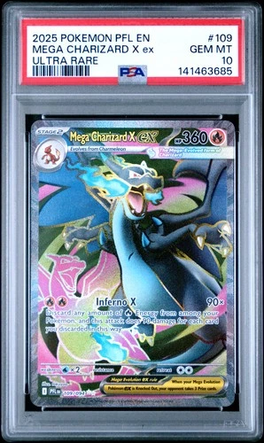 2025 POKEMON PFL EN-PHANTASMAL FLAMES ULTRA RARE #109 MEGA CHARIZARD X EX PSA 10