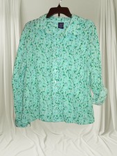 Basic Editions Shirt Womens XL Green Floral C...