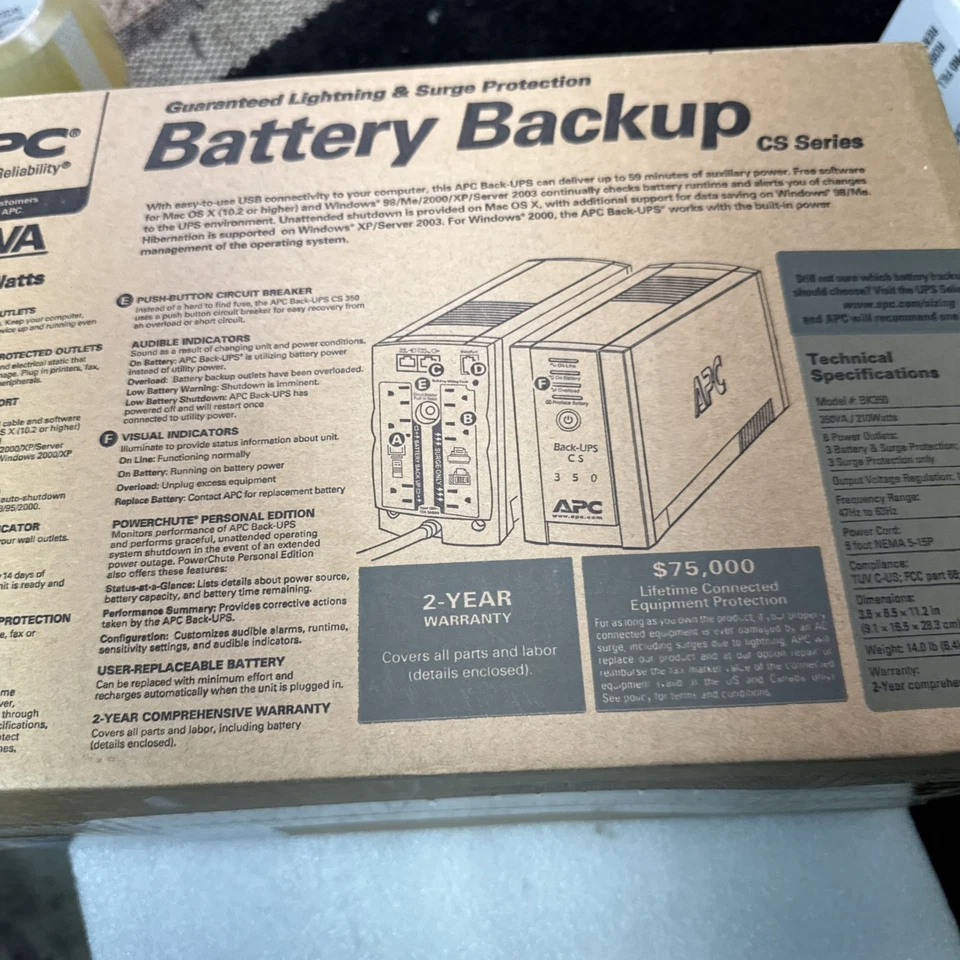 APC Back-UPS BK350 350VA 210W 6 Outlets UPS (UP TO 4) - Image 4 of 4