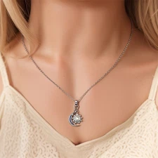 PANDACH 925 Sterling Silver Moon & Sun Pendant Necklace Choker 19" - Adjustable