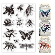 PH PandaHall Insect Theme Silicone Stamps Set 12pcs Transparent 11x16cm