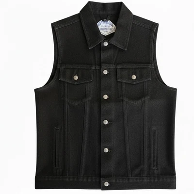 Men's Black Denim Battle Vest - Image 1 of 4