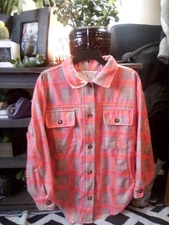 Davi & Dani Boutique Brand Women's Shacket Sz S Flannel Orange Pink Plaid Jacket