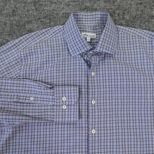 Peter Millar Shirt Mens Large Blue Plaid Long Sleeve Button Down Spandex Blend