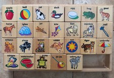 Preowned Animals and Other Objects Wooden Alphabet Blocks A to Z in a Wooden Box