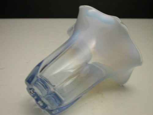 Duncan Miller Canterbury Blue Opalescent Crimped Vase 5"T ca 1939-55 - Picture 3 of 4
