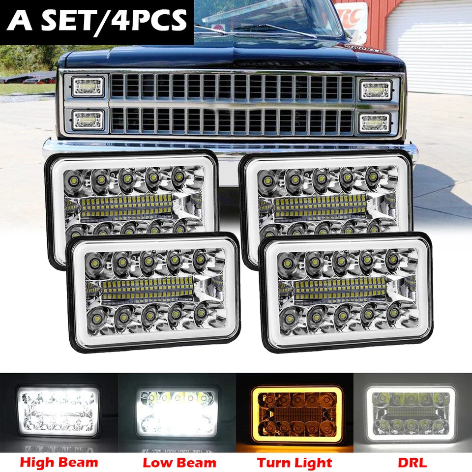 4PCS 4x6 LED Headlights Hi-Lo Beam For Cadillac Eldorado 1975-1985 Ford Mustang - Image 4 of 4