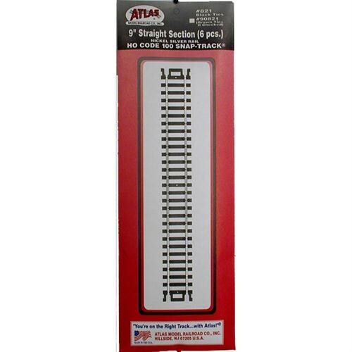 Atlas 821 HO Code 100 9" Straight Snap Track (6) - Picture 1 of 1