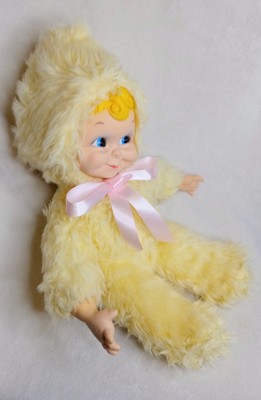 Rushton Snow Baby Yellow Plush Doll Rubber Face 20 Inch Ribbon Rare Vintage