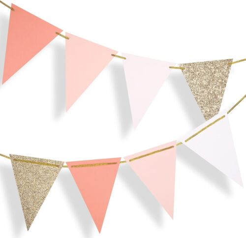 10Ft Vintage Rose Gold Pennant Banner Boho Paper Bunting for Wedding Baby Shower