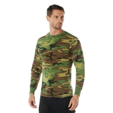 Long Sleeve Shirt Woodland Camo Tactical Military Hunting Rothco Tee Sizes S-6XL